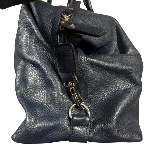 NAVY BLUE LEATHER DOUCALS WEEKEND DUFFEL BAG NWT - Picture 3 of 9